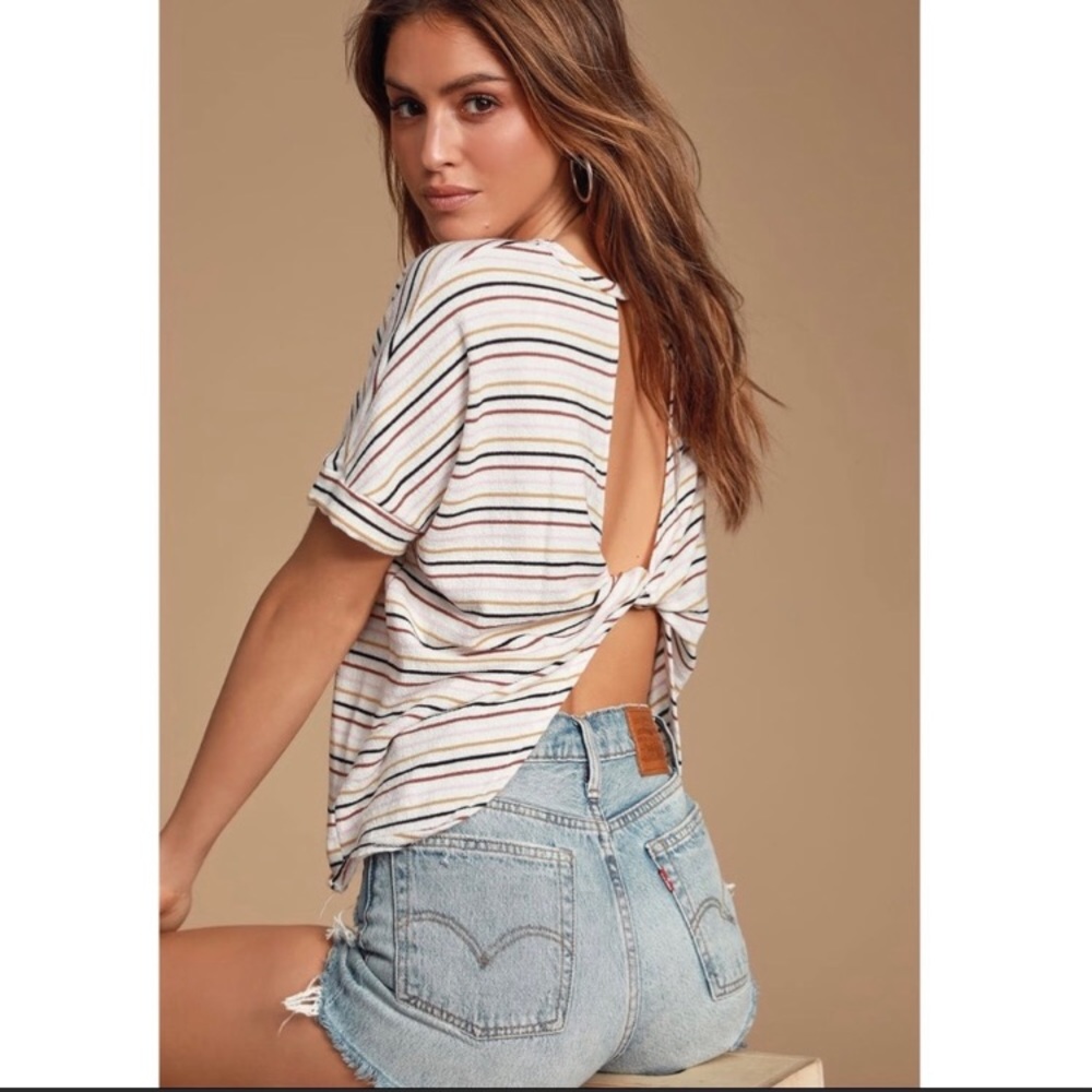 Lulu’s Open Twist Back Striped Terry Cloth Tee